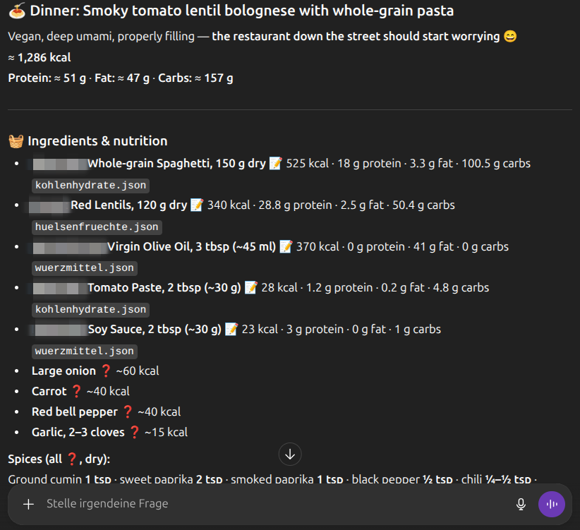 nutritionOS – build a dish from target